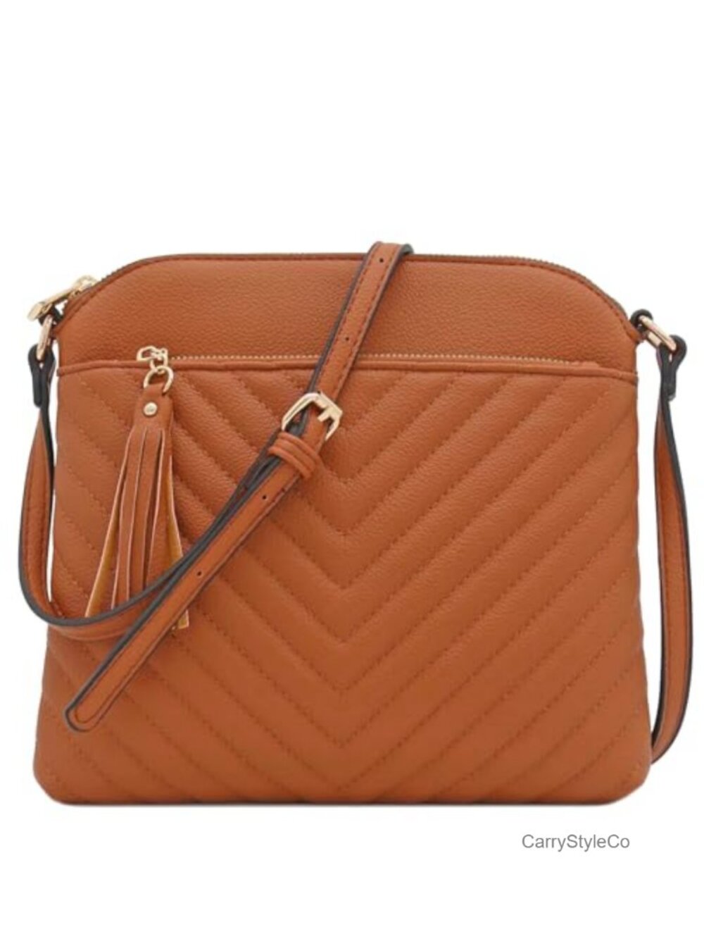 Chevron Quilted Medium Crossbody Bag with Tassel Accent